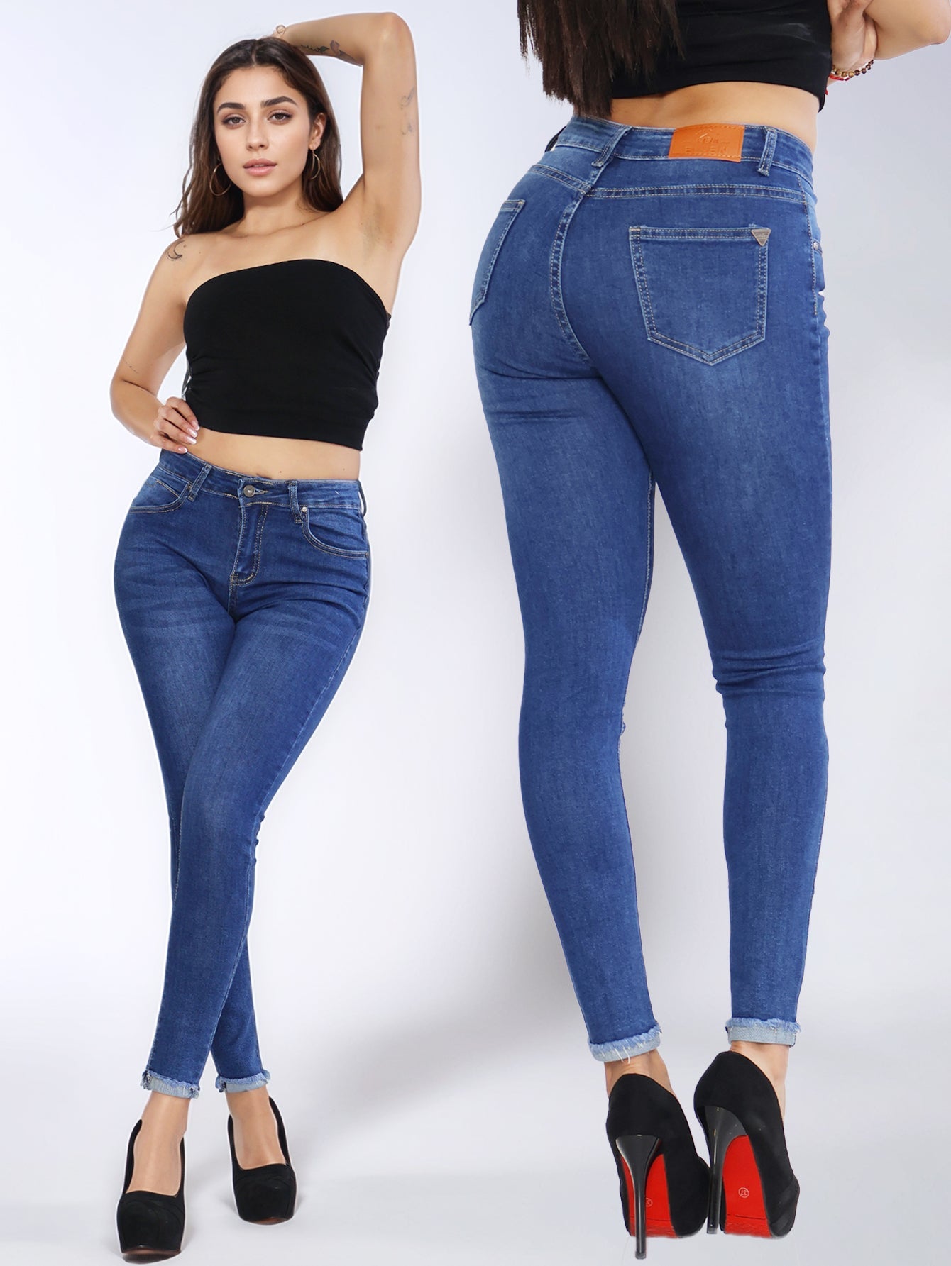 Jeans Ajustados de Mezclilla para Mujer - Tiro Alto, Estilo Pitillo en Azul