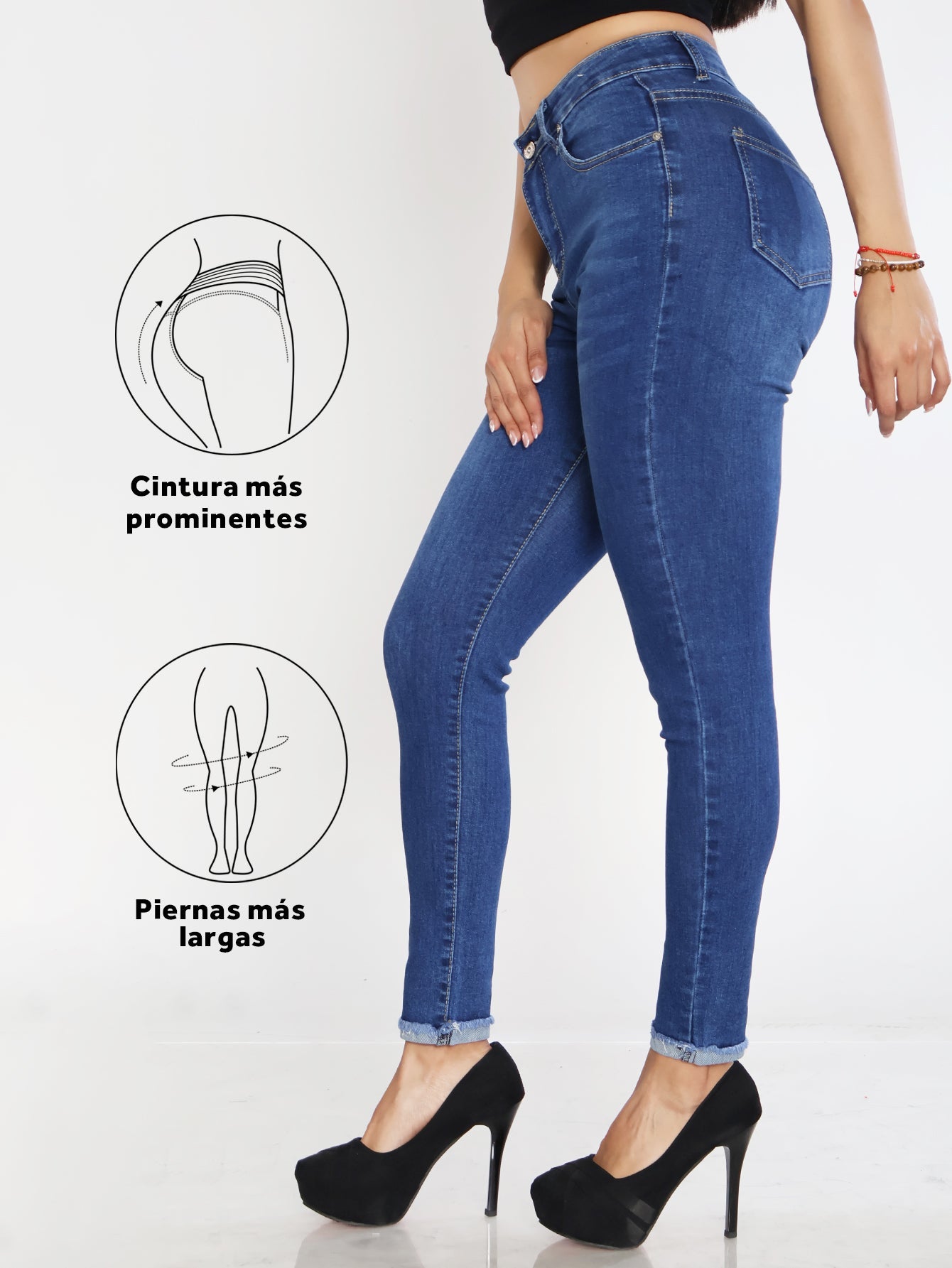 Jeans Ajustados de Mezclilla para Mujer - Tiro Alto, Estilo Pitillo en Azul