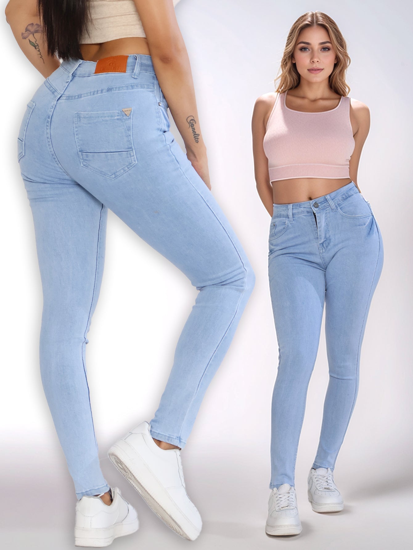 Jeans Ajustados de Mezclilla Azul Claro para Mujer - Tiro Alto y Look Casual Urbano