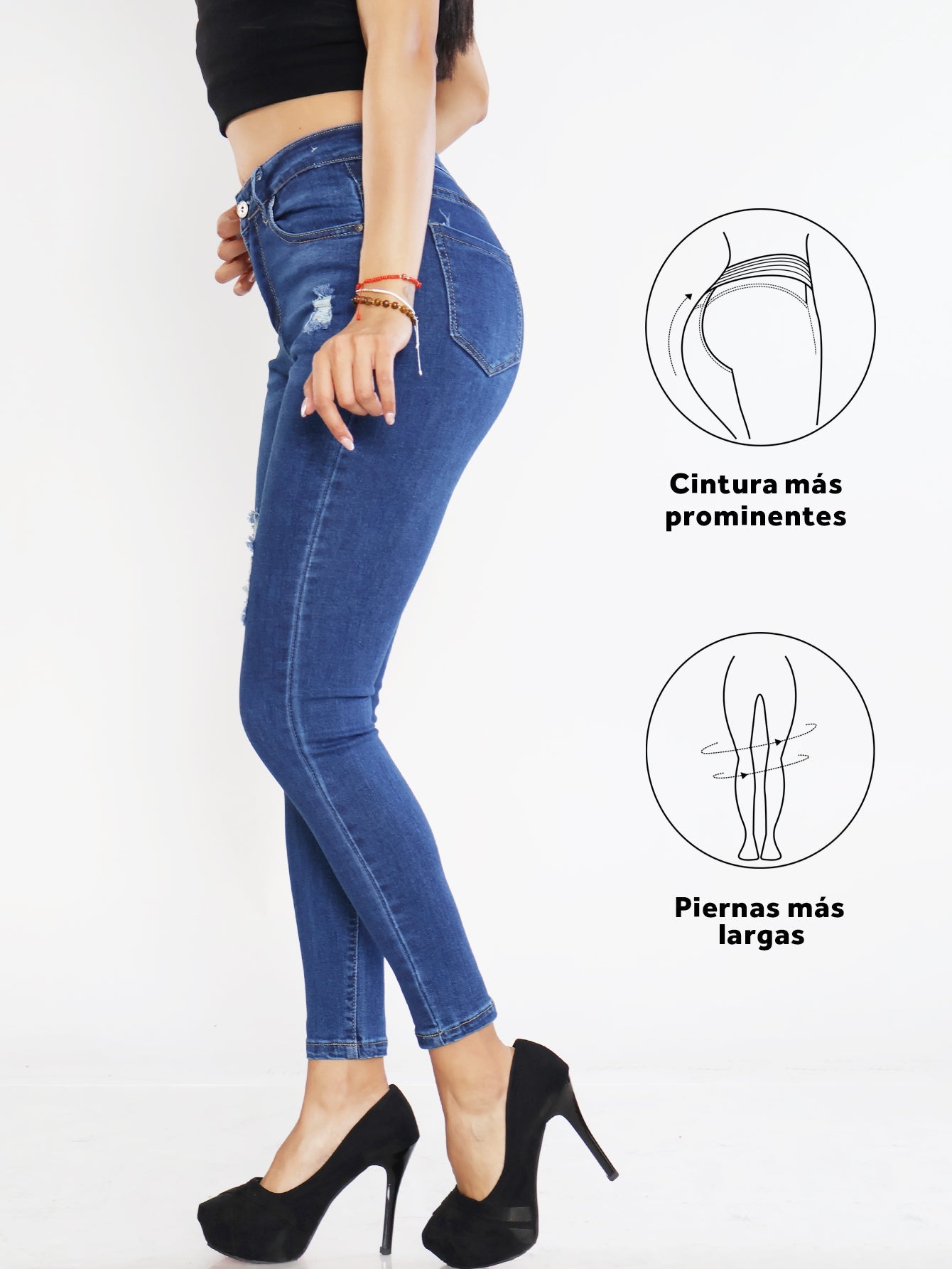 Pantalón de Mezclilla para Mujer - Básicos Ajustados con Diseño Roto en Azul