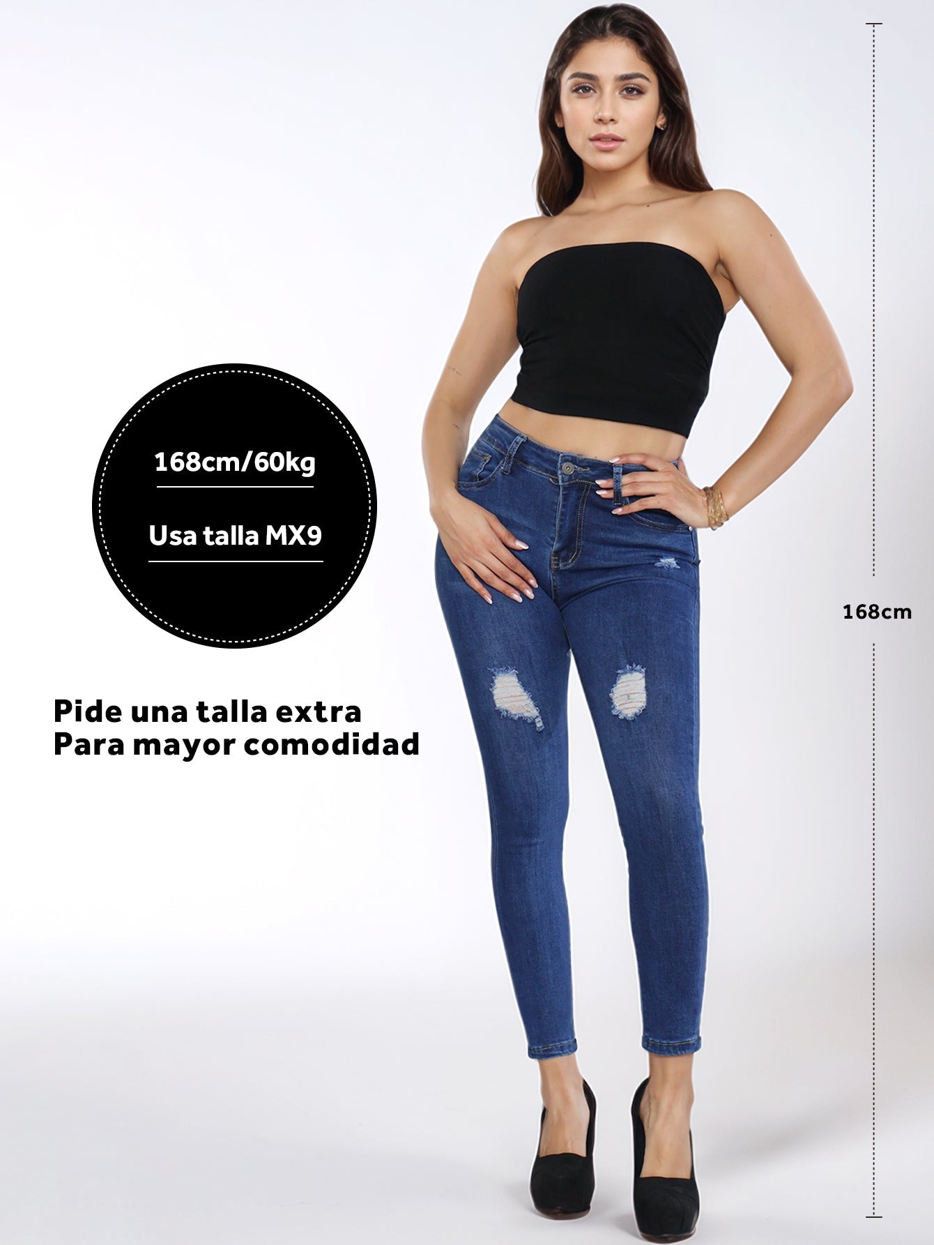 Pantalón de Mezclilla para Mujer - Básicos Ajustados con Diseño Roto en Azul