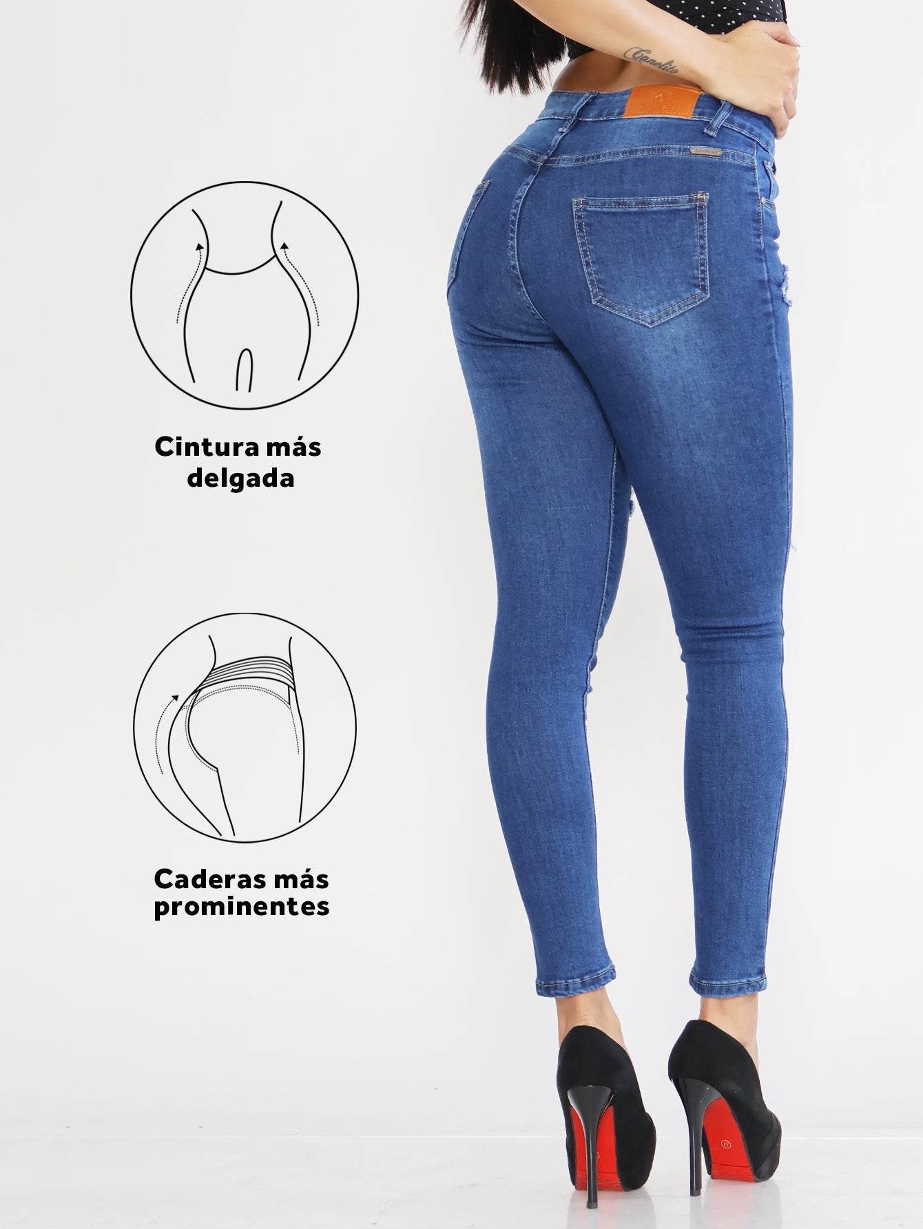 Pantalones Vaqueros Desgastados con Roturas para Mujer - Talle Alto en Azul