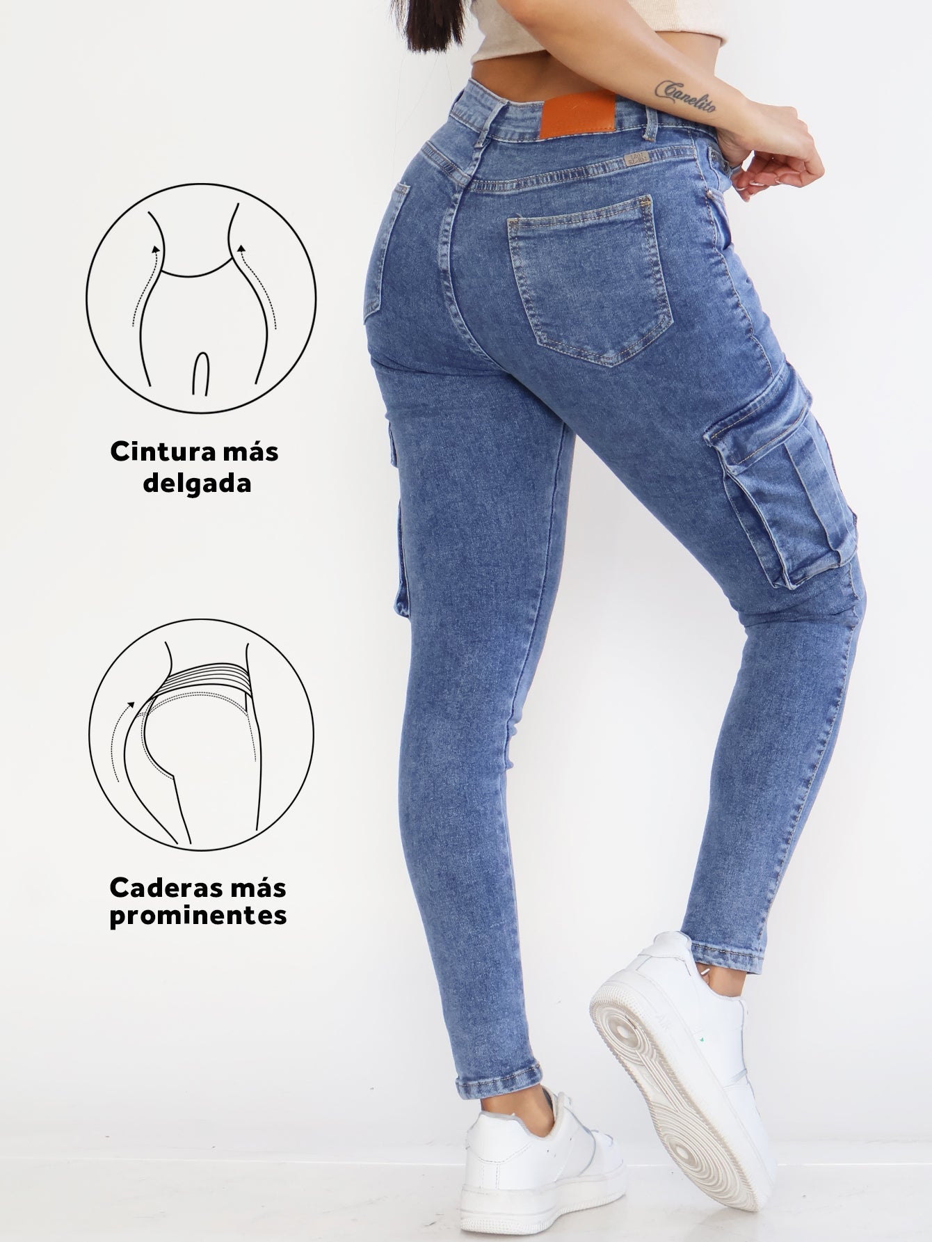 Pantalones Vaqueros Ajustados para Mujer - Azul Desgastado con Bolsillos Especiales