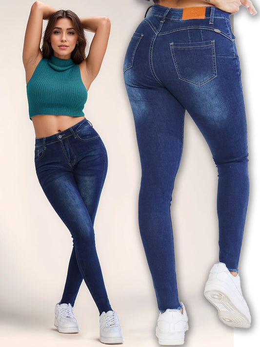 Pantalón de Mezclilla para Mujer - Básicos Ajustados en Azul para un Look Casual