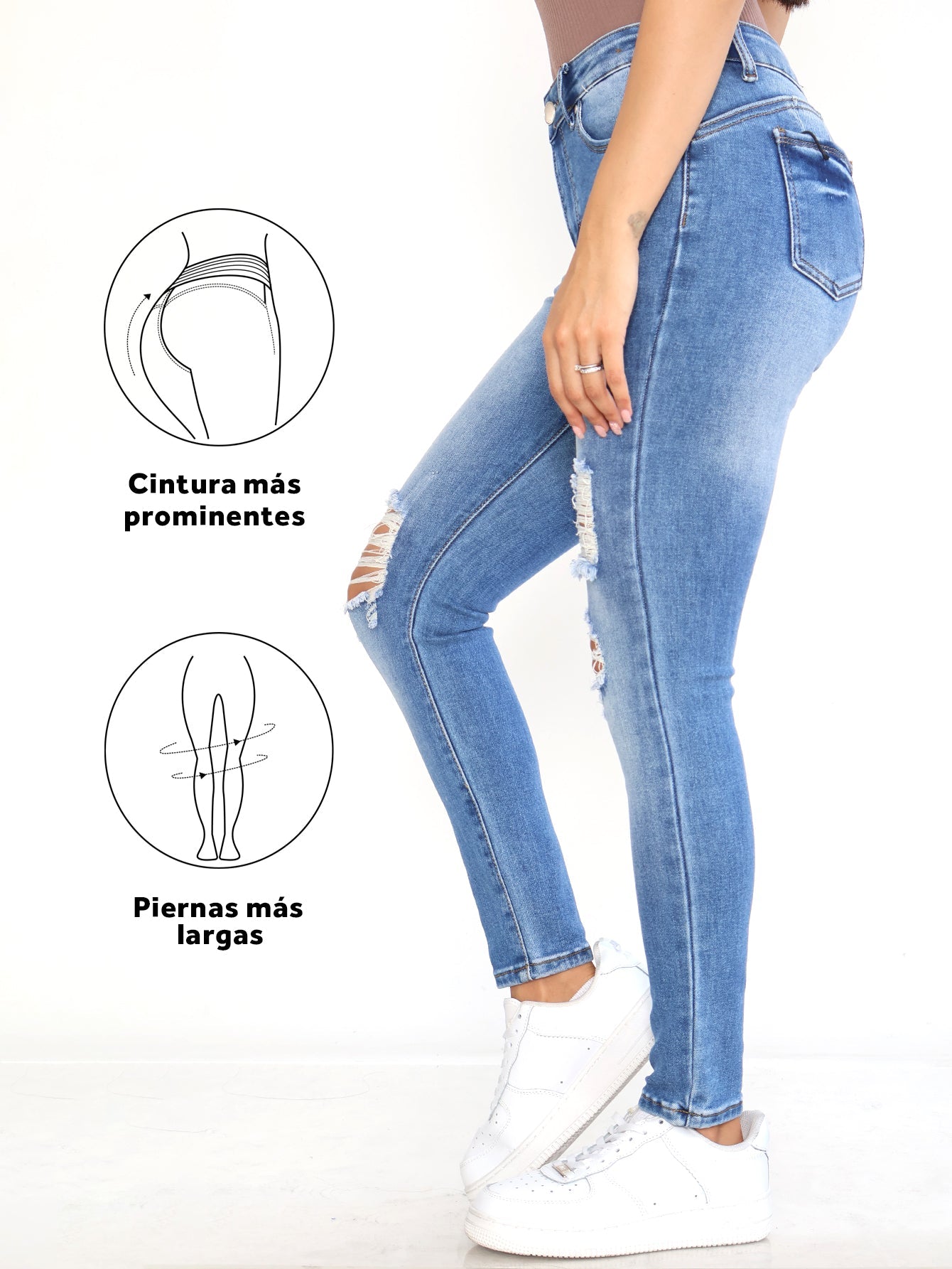 Pantalones Vaqueros Rasgados para Mujer - Tiro Alto y Estilo Desgastado en Azul