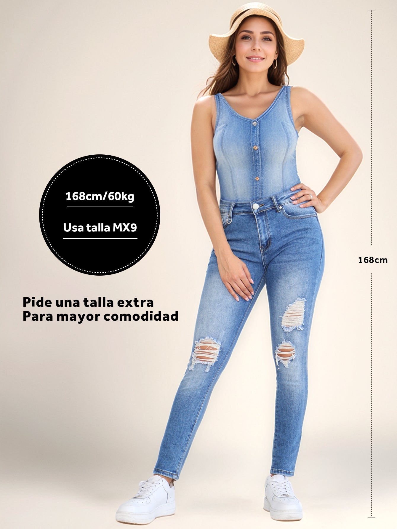 Pantalones Vaqueros Rasgados para Mujer - Tiro Alto y Estilo Desgastado en Azul