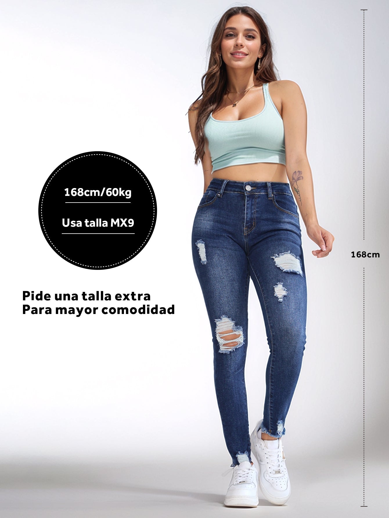 Jeans Rasgados de Mezclilla Azul Oscuro para Mujer - Cintura Alta y Look Moderno