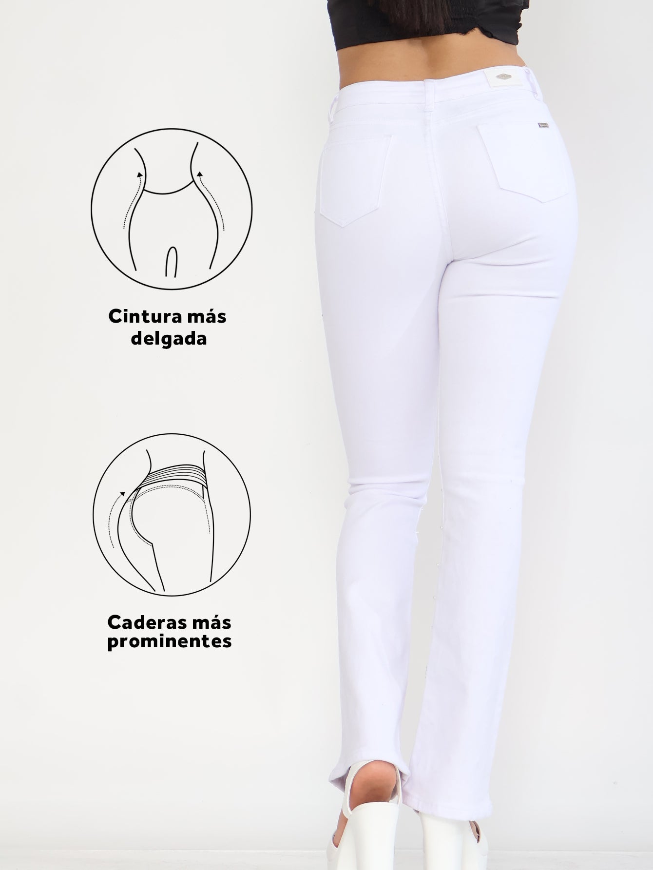 Pantalones Vaqueros Blancos para Dama - Adornos de Pétalos con Brillantes, Ideales para Eventos