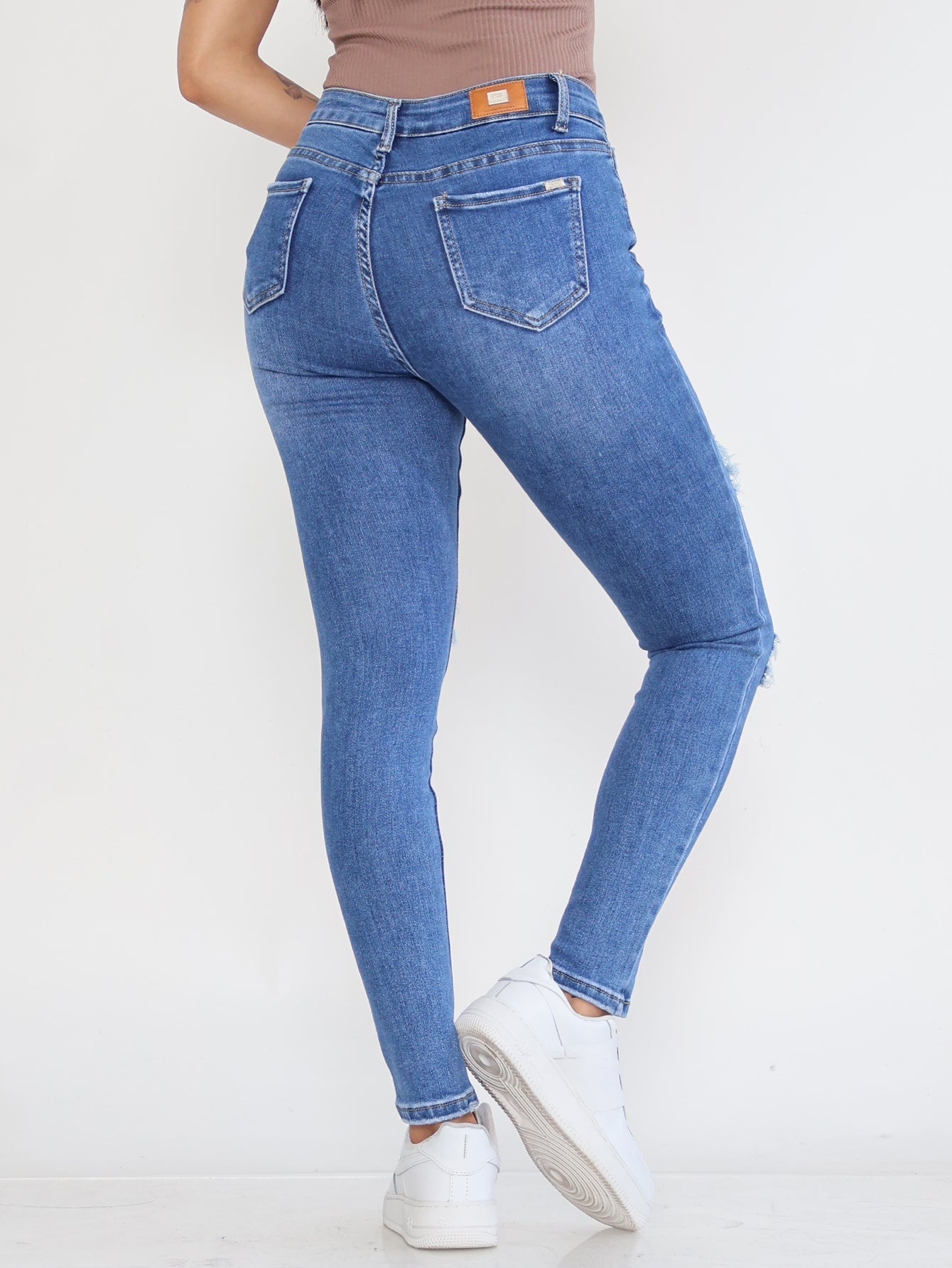 Pantalones Vaqueros Pitillo para Mujer - Jeans Rotos Azules con Estampado y Mezclilla Elástica