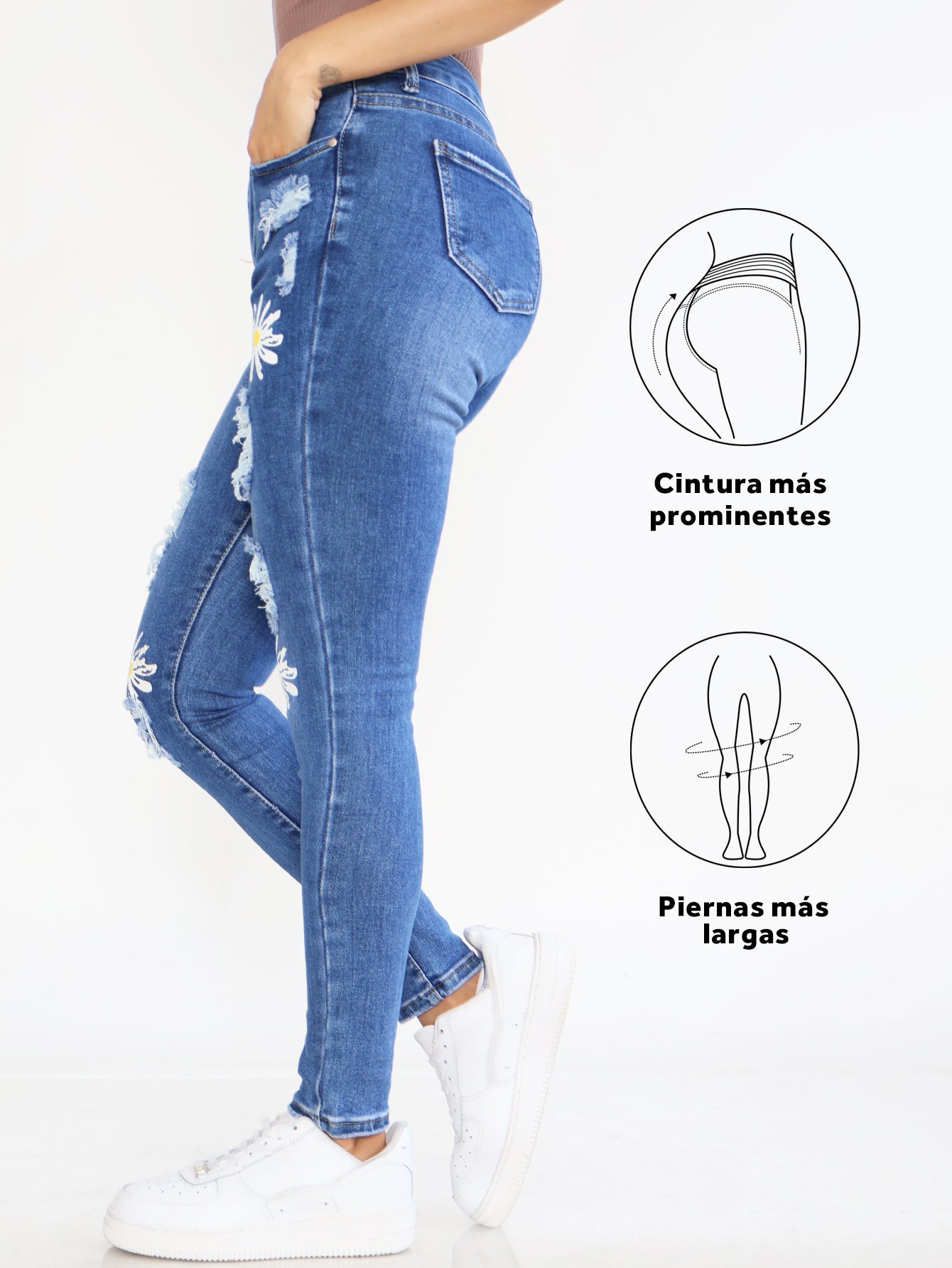 Pantalones Vaqueros Pitillo para Mujer - Jeans Rotos Azules con Estampado y Mezclilla Elástica