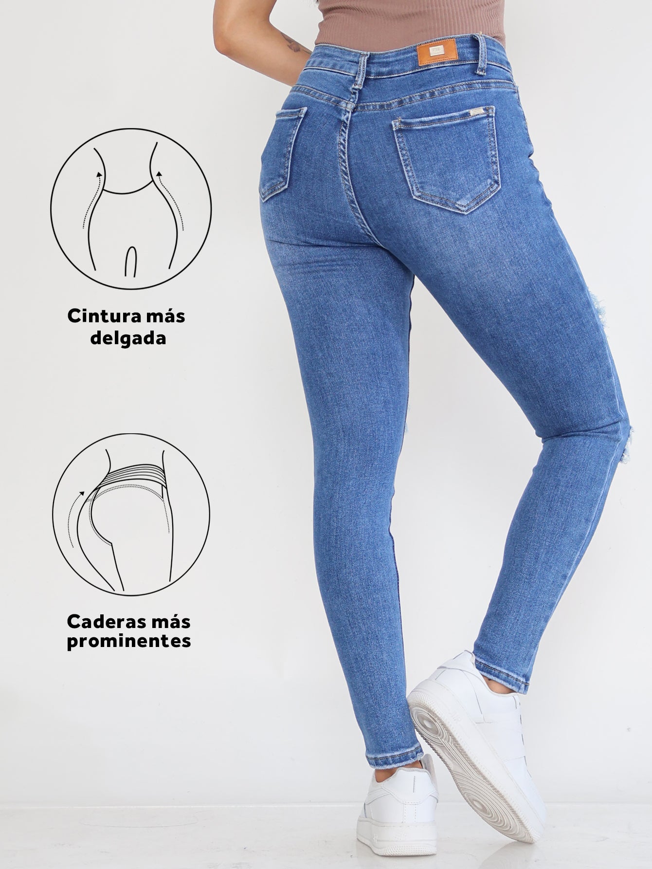 Pantalones Vaqueros Pitillo para Mujer - Jeans Rotos Azules con Estampado y Mezclilla Elástica