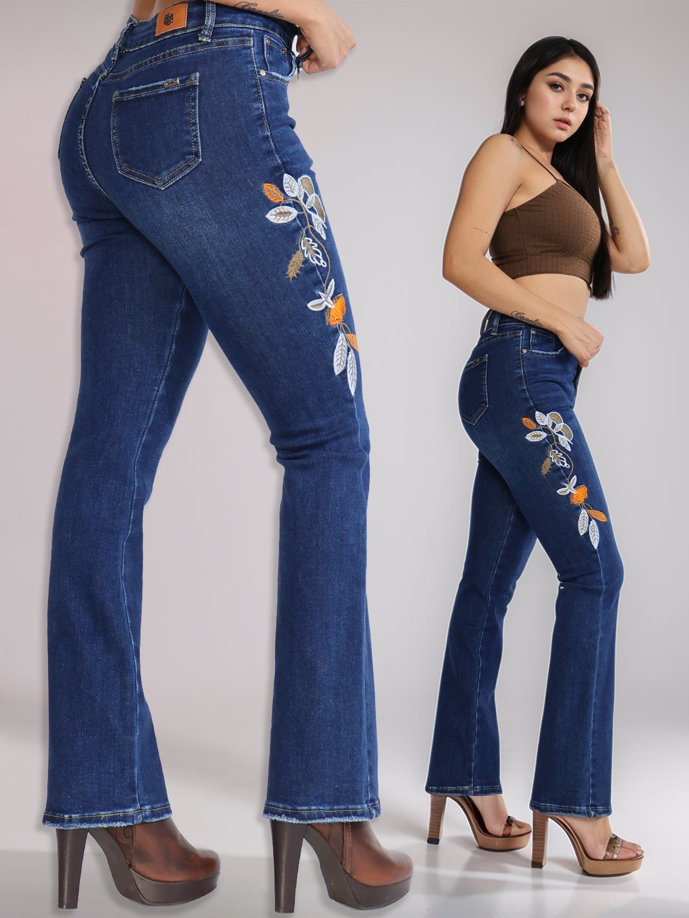 Pantalones Vaqueros de Mujer con Bordado Floral - Talle Alto con Elegancia y Comodidad