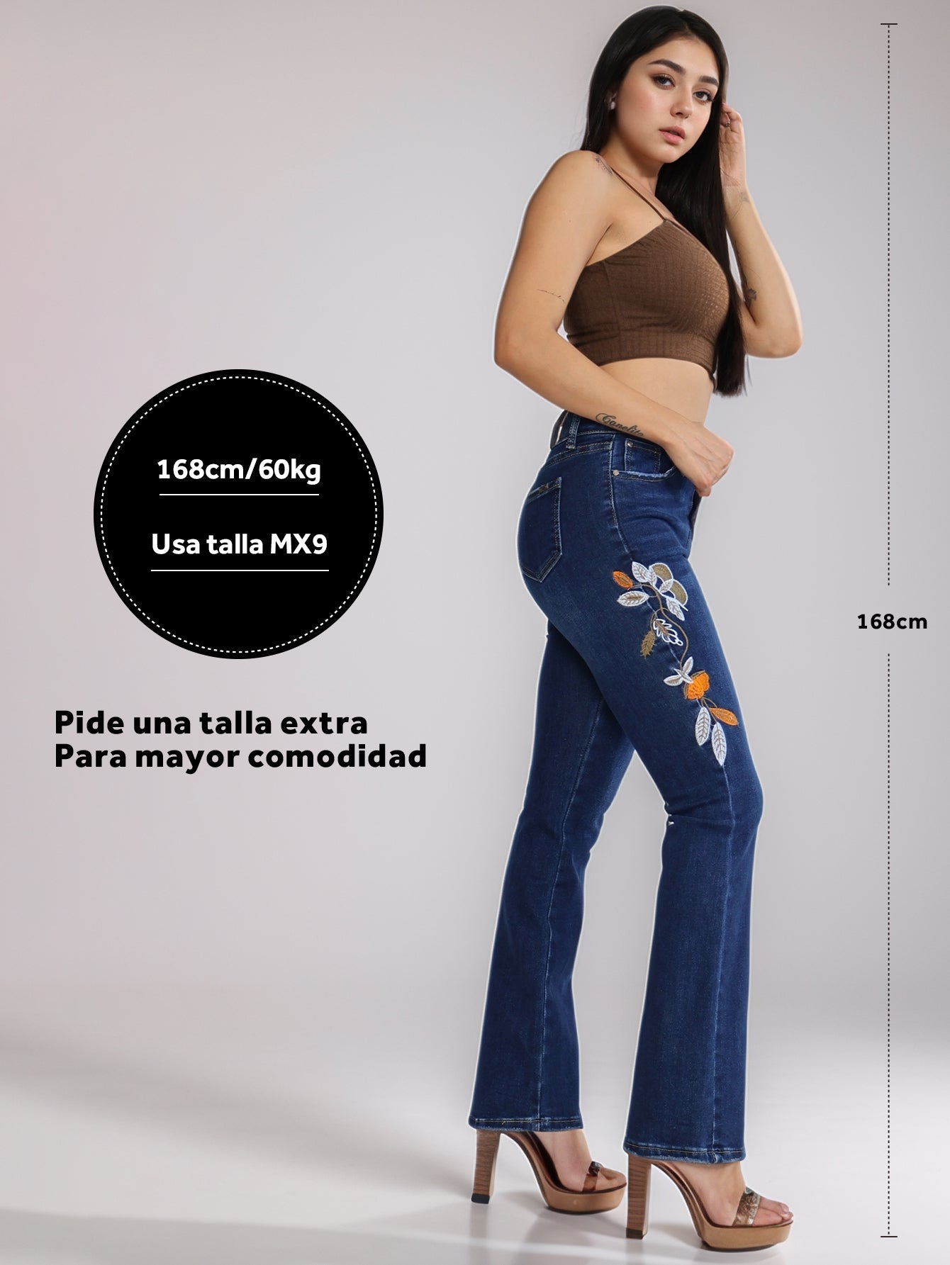 Pantalones Vaqueros de Mujer con Bordado Floral - Talle Alto con Elegancia y Comodidad