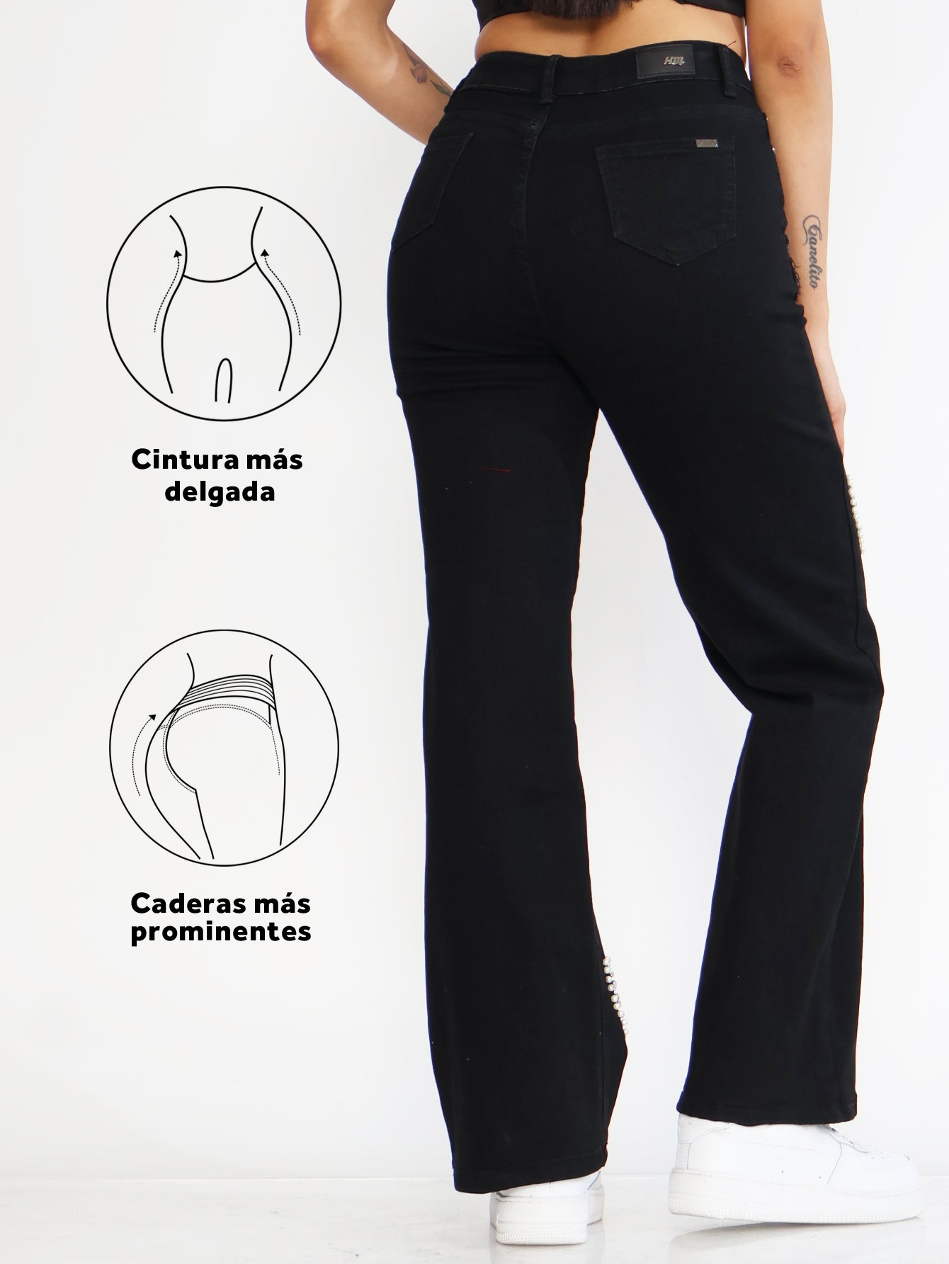 Pantalones Vaqueros Negros para Mujer - Diseño con Corazones de Lentejuelas