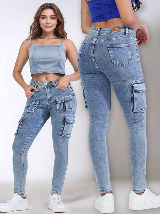 Pantalones Vaqueros Ajustados para Mujer - Casual con Bolsillos Especiales