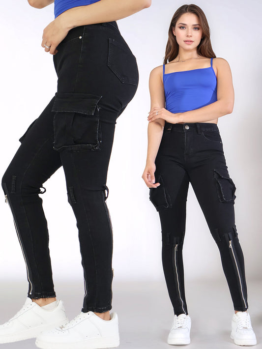 Pantalones Vaqueros Ajustados para Mujer - Casual con Bolsillos y Zippers Únicos