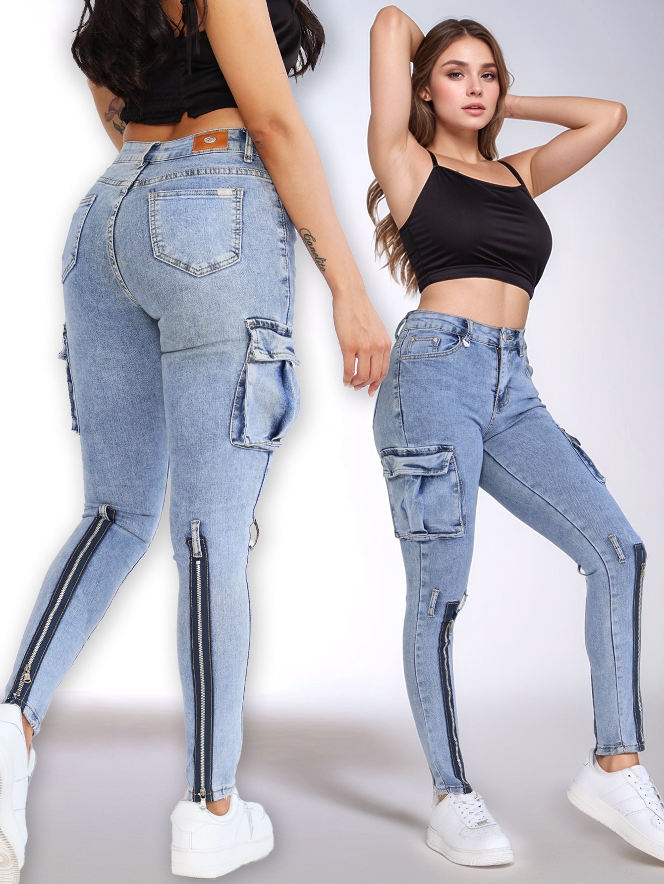 Pantalones Vaqueros Ajustados para Mujer - Estilo Casual con Bolsillos y Zippers Únicos