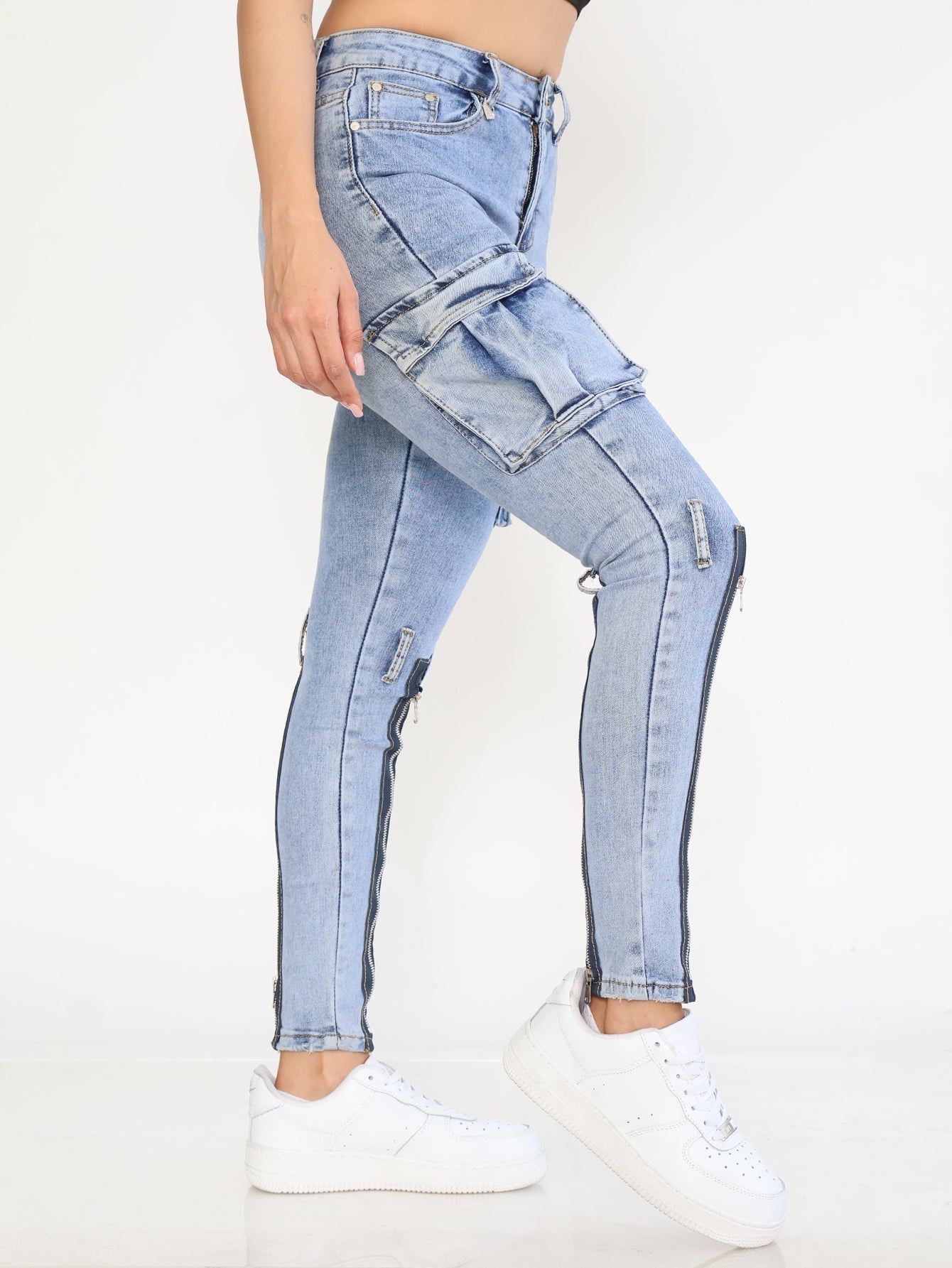 Pantalones Vaqueros Ajustados para Mujer - Estilo Casual con Bolsillos y Zippers Únicos