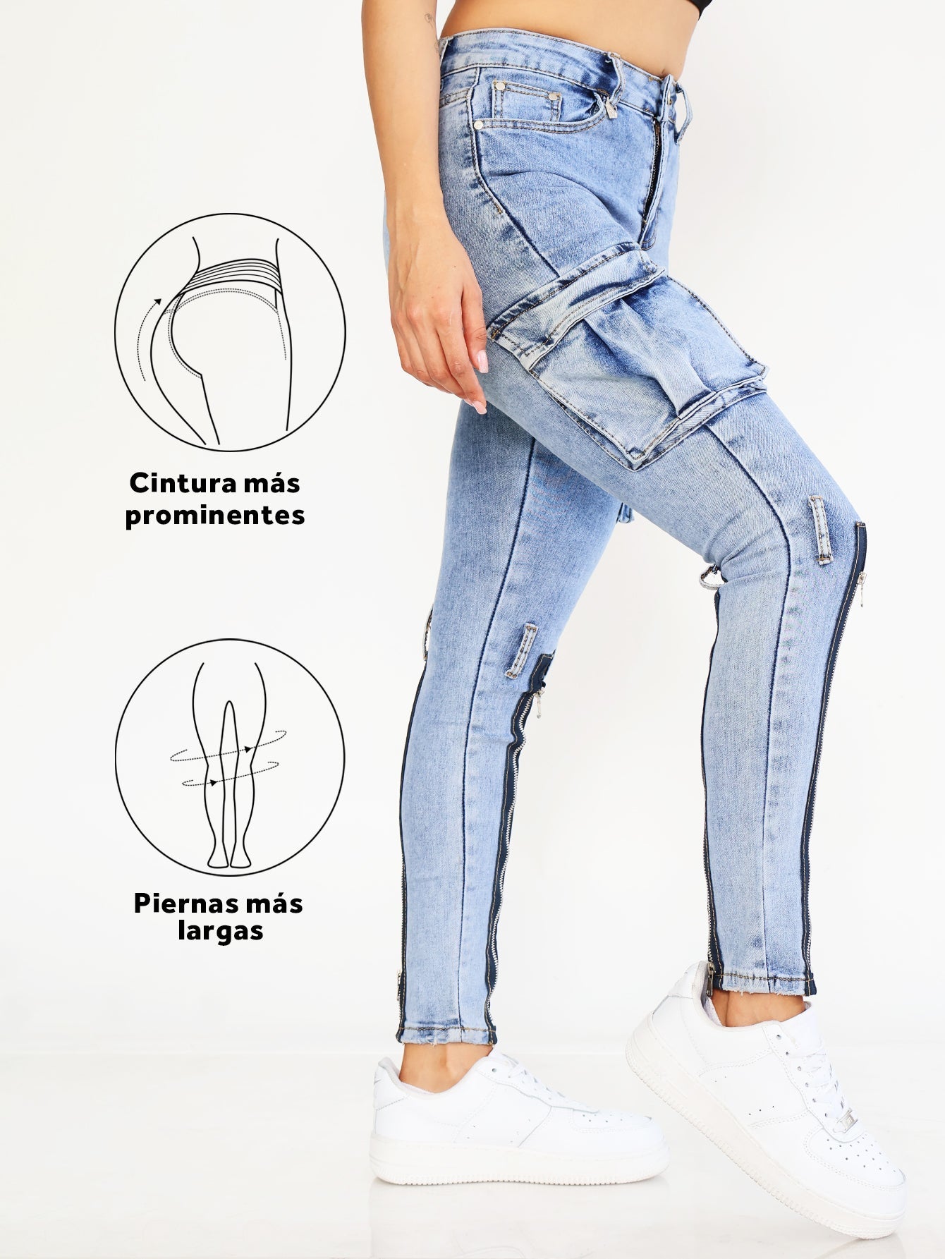 Pantalones Vaqueros Ajustados para Mujer - Estilo Casual con Bolsillos y Zippers Únicos