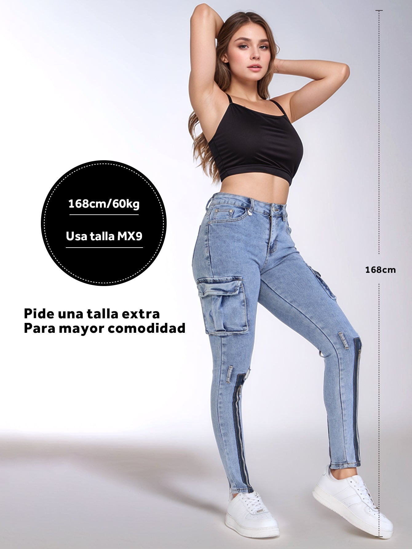 Pantalones Vaqueros Ajustados para Mujer - Estilo Casual con Bolsillos y Zippers Únicos