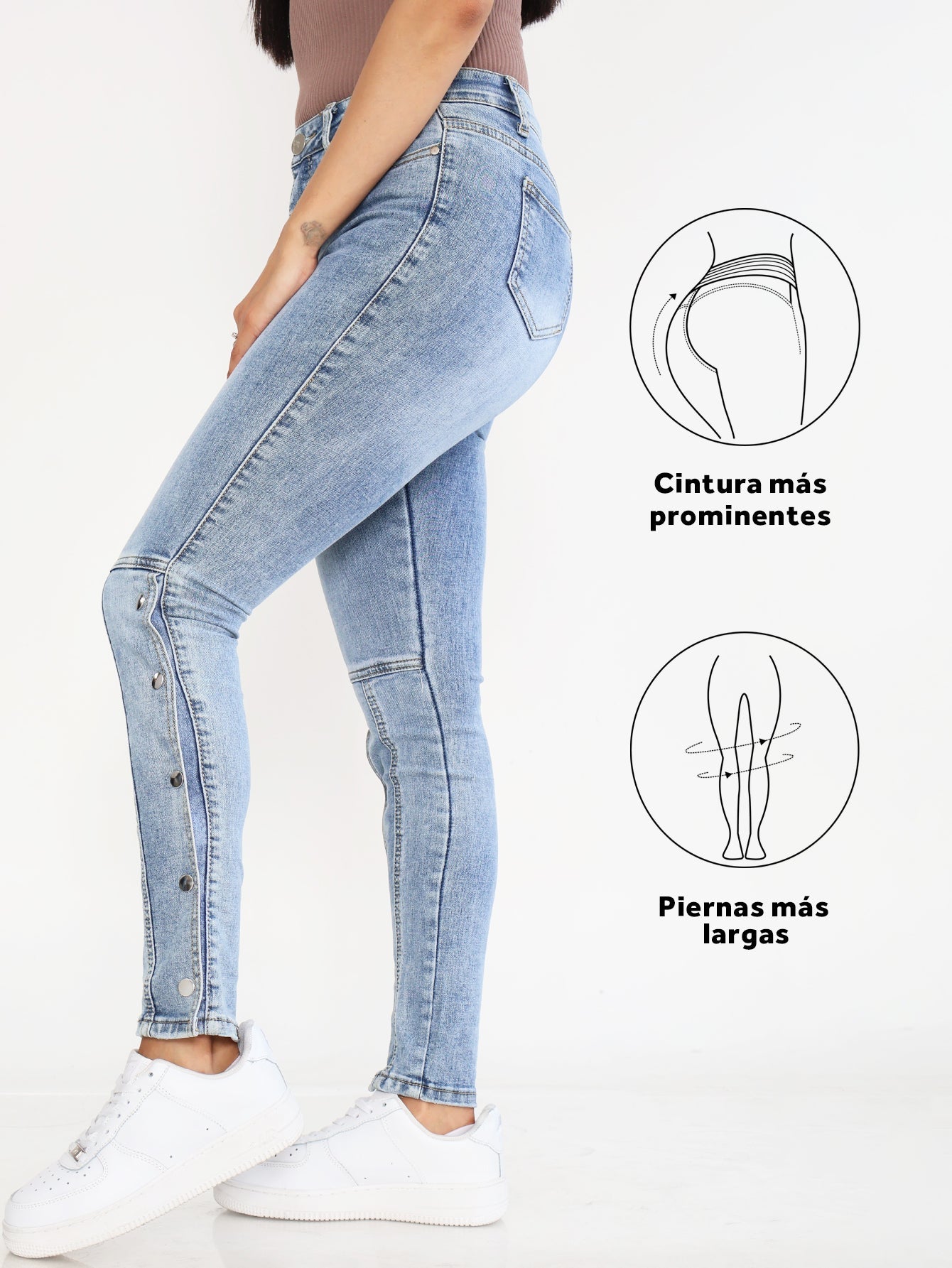 Pantalones Vaqueros Ajustados para Mujer - Lavado Medio con Botones Laterales