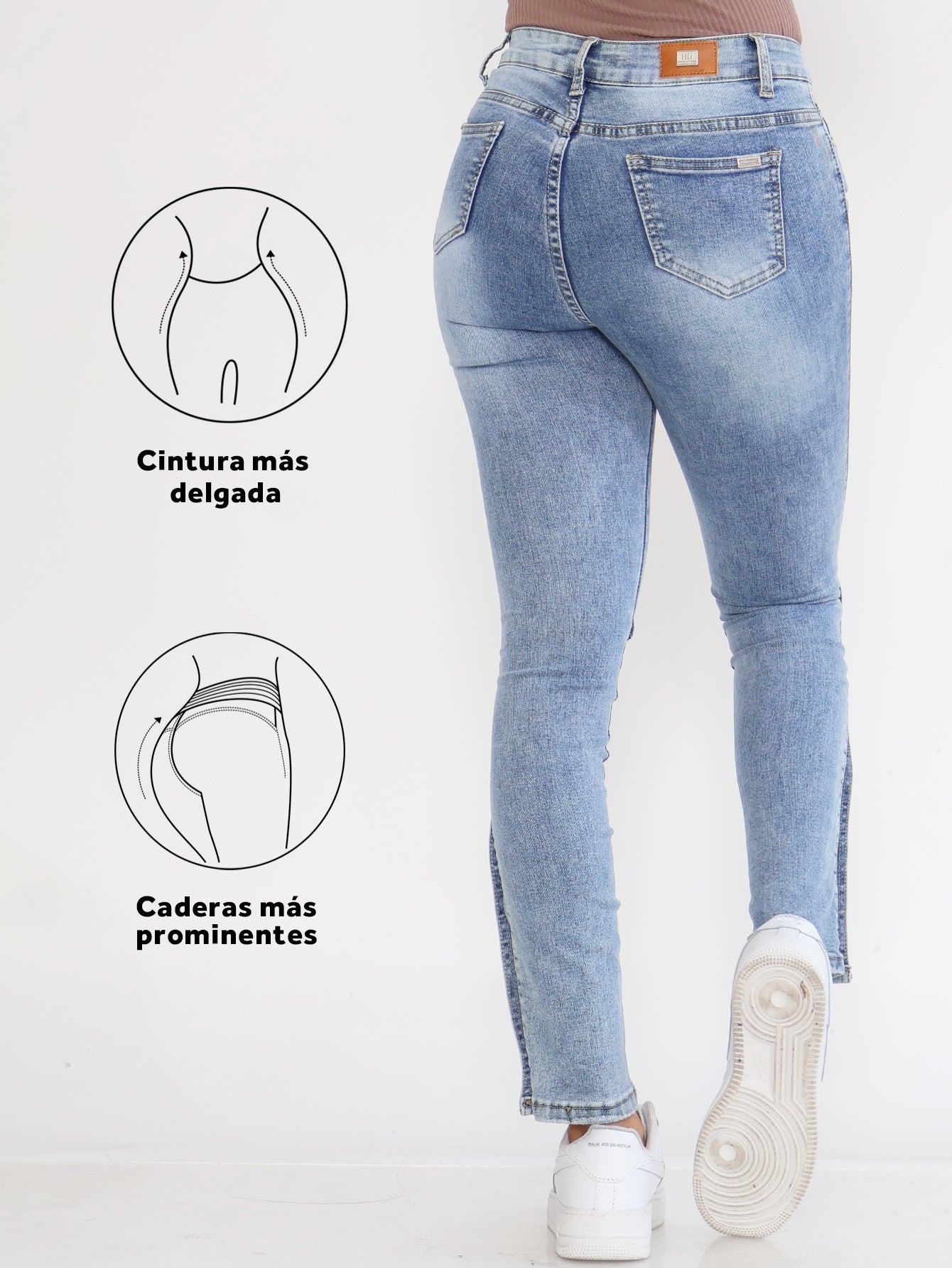 Pantalones Vaqueros Ajustados para Mujer - Lavado Medio con Botones Laterales