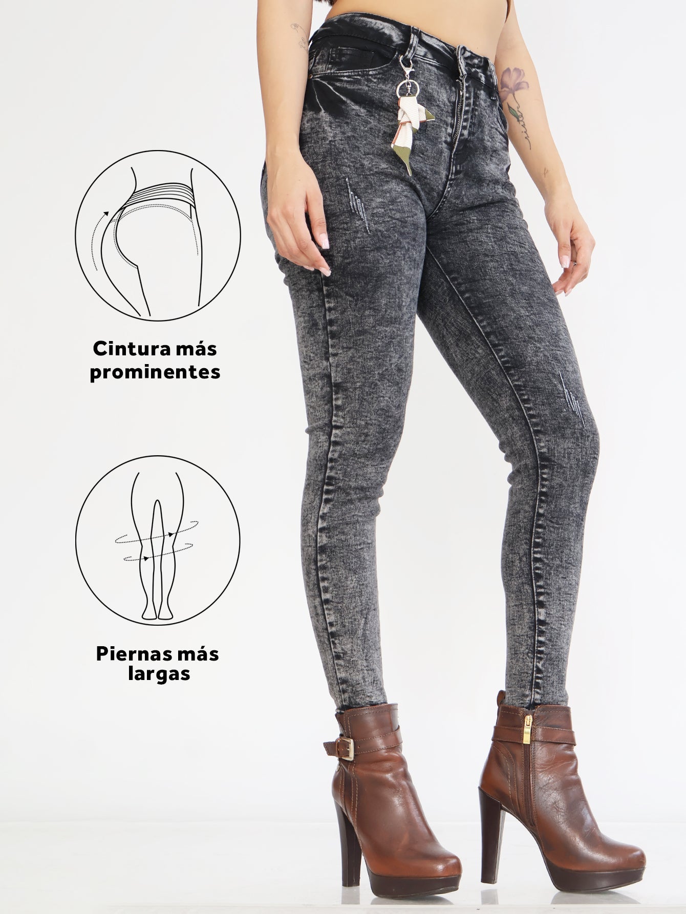 Pantalones Vaqueros Pitillo para Mujer - Jeans Slim Altos en Gris Oscuro y Negro