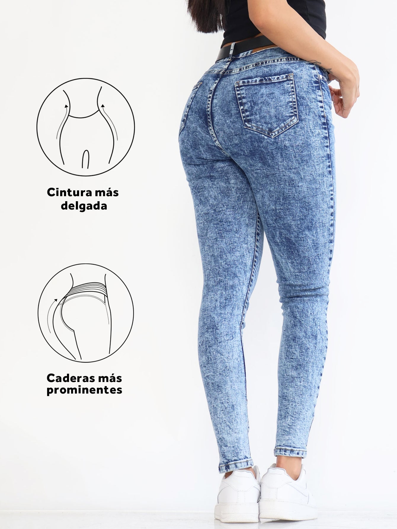 Jeans Ajustados de Mezclilla Desgastada - Corte Alto en Azul