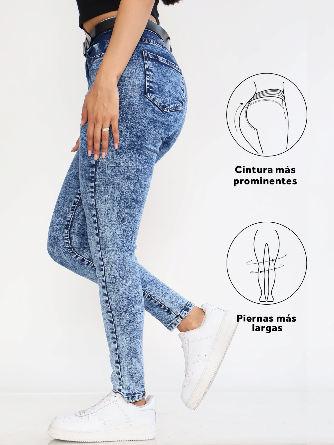 Jeans Ajustados de Mezclilla Desgastada - Corte Alto en Azul