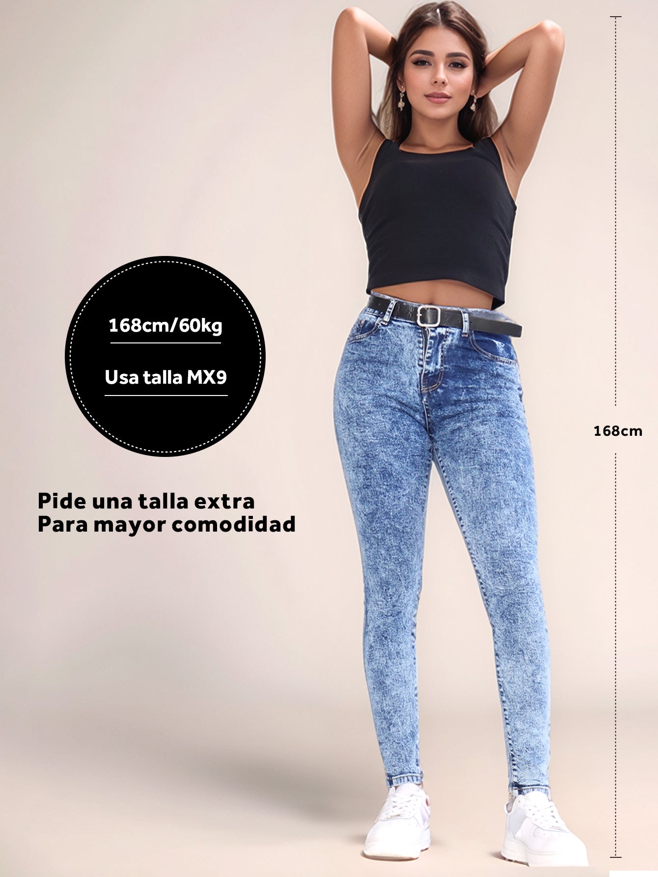 Jeans Ajustados de Mezclilla Desgastada - Corte Alto en Azul