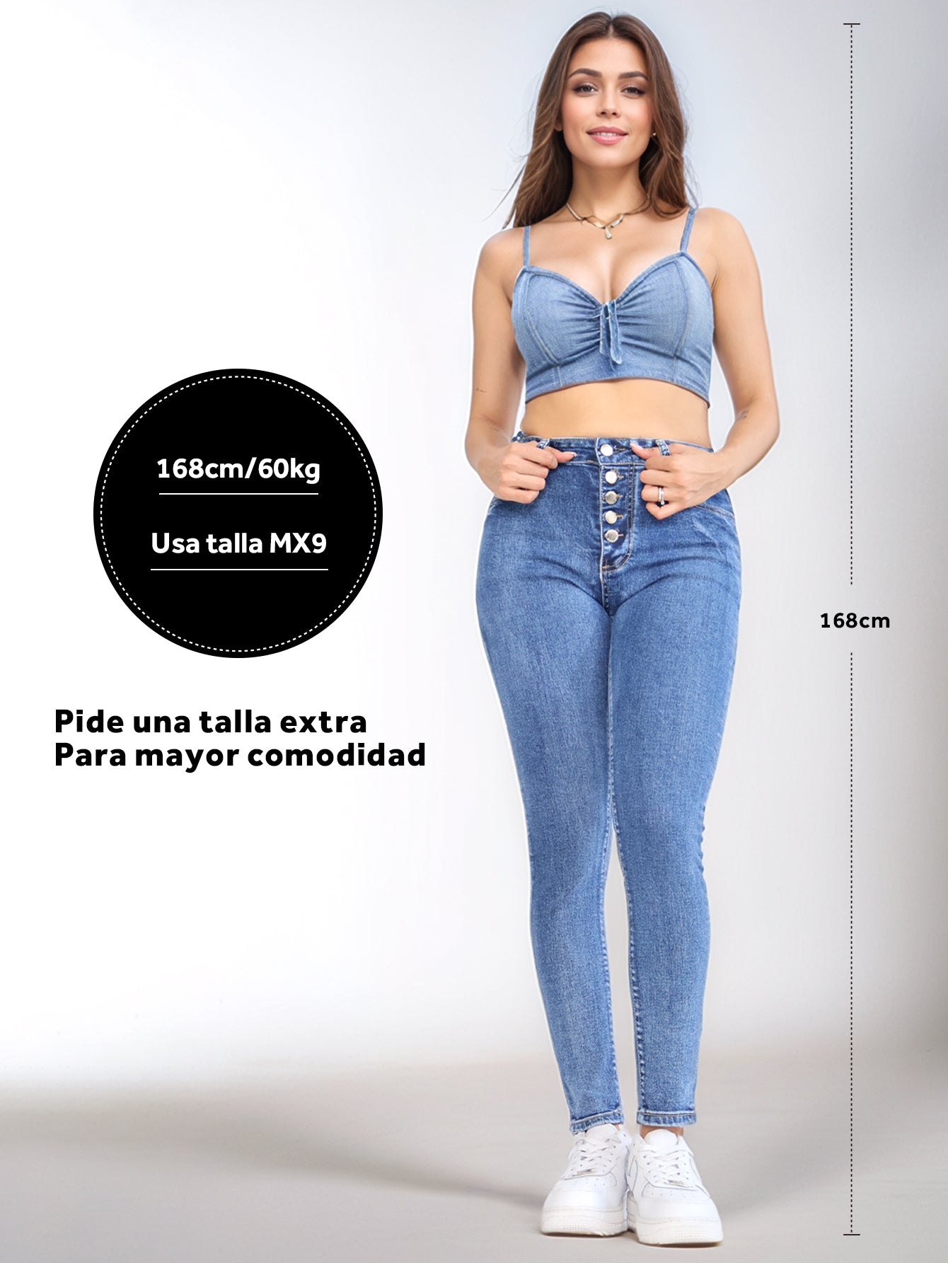 Jeans Ajustados De Mezclilla Mujer Tiro Alto Dama, Diseño con múltiples botones, Tipo Skinny, Super stretch algodon slim fit pantalon mezclilla jean denim