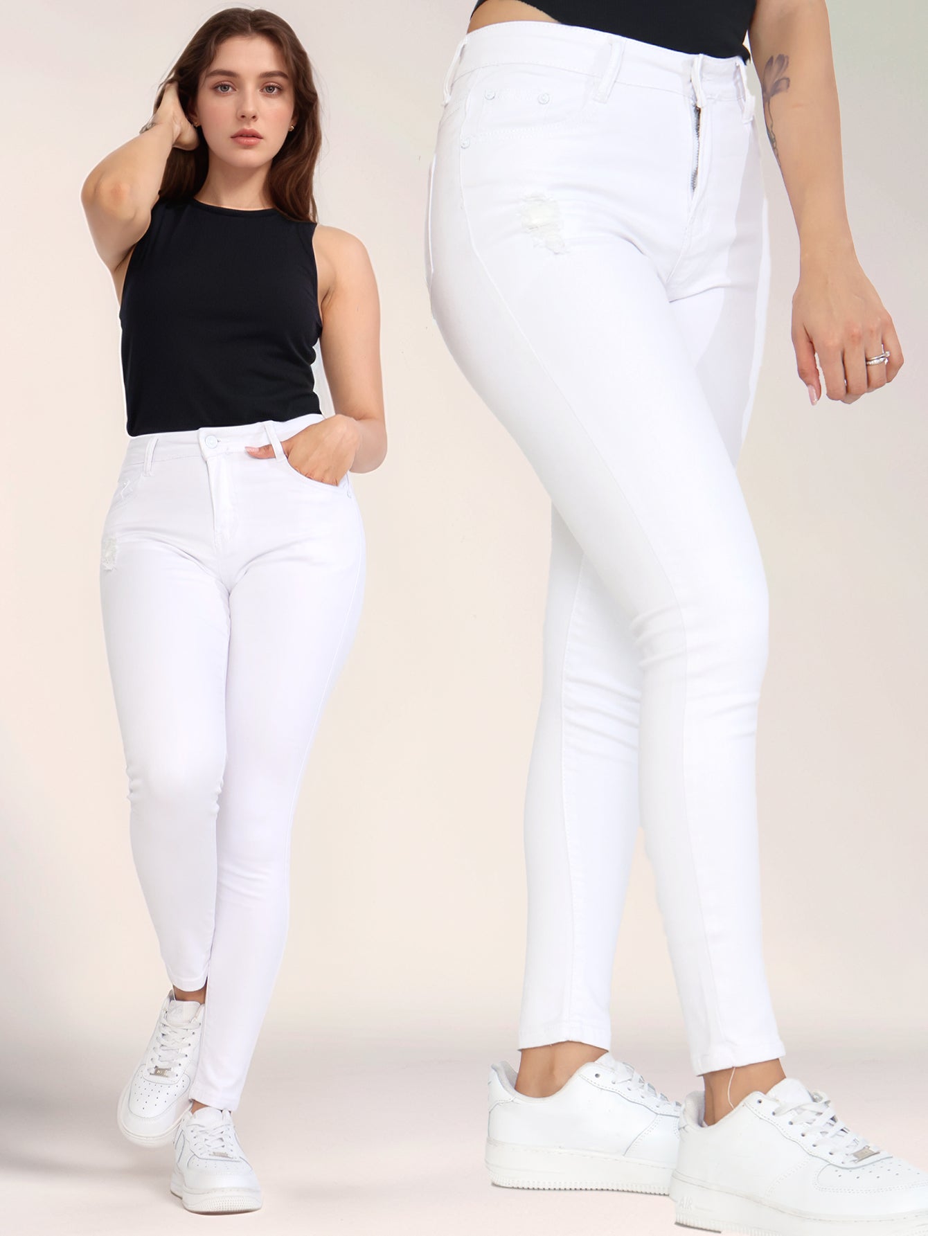 Pantalones Vaqueros Desgastados con Roturas para Mujer - Talle Alto y Look Moderno